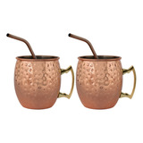 Set 2 Vasos Moscow Mule Mug Cobre + Bombillas Simplit