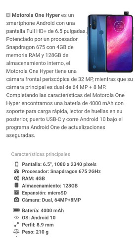 Celular Motorola One Hyper Libre (usado)