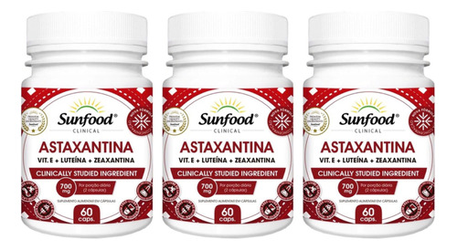 Kit 3 Un - Astaxantina Vit E Luteina + Zeaxantina - Sunfood