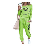 Conjunto De Camiseta Casual Grinch, Pantalones Con Capucha