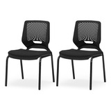 Kit 02 Cadeiras De Escritório Fixa Beezi Preta Plaxmetal
