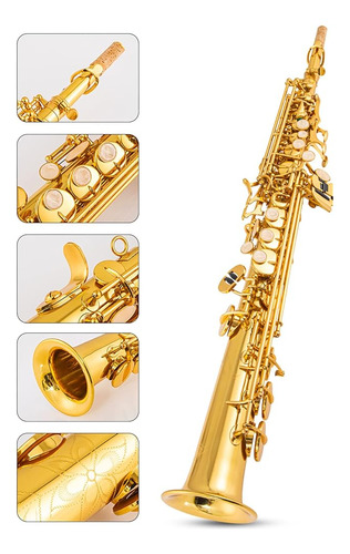Aisiweier Soprano Saxofón Sax Bb Latón Oro Lacado Cuerpo Y T