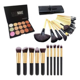 Paleta De Base Corretivo Kit 24 Pincéis Kit 10 Pincel Kabuki