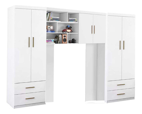 Quarto Modulado Com 2 Guarda-roupas Juvenil E Armario Aereo