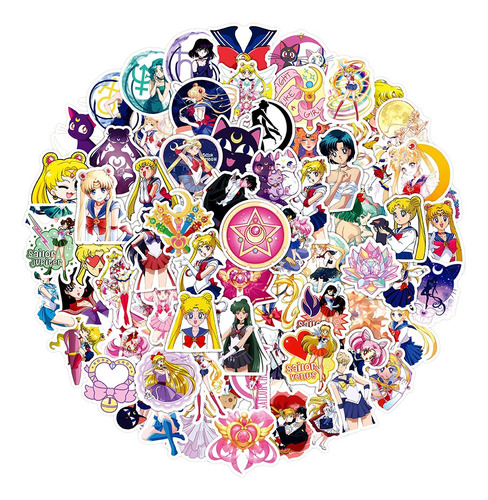 Sailor Moon Anime 50 Calcomanias Stickers Contra Agua