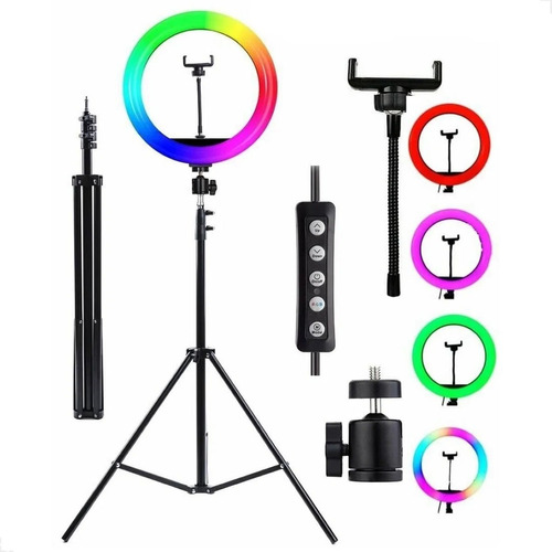 Ringhlight Rgb Colorida 26cm 10 Polegadas Com Tripé 2.10m