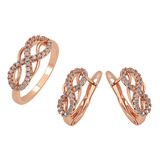 Moderno Anillo Y Aretes Infinito Oro 18k Lam Con Swarovski