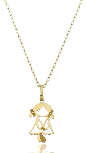 Pingente Menina Lacinho + Corrente Cartier 60cm Em Ouro 18k