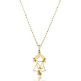 Pingente Menina Lacinho + Corrente Cartier 40cm Em Ouro 18k