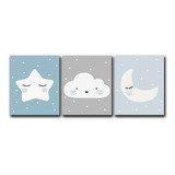 Triptico Cuadros Niños 40x30 Cms Set1 Estrella Nube Luna