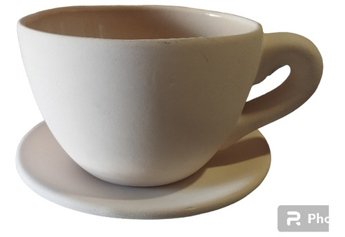 Macetero Taza Grande Con Plato Cerámica En Blanco P/pintar