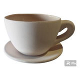 Macetero Taza Grande Con Plato Cerámica En Blanco P/pintar