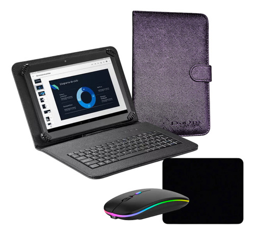 Case Com Teclado + Mouse P/ Tablet 7 Polegadas Kit Estudo