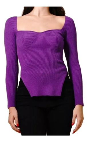 Sweater Hilo Mujer Escote Sirena Cuadrado M/larga Varios 