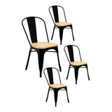 Pack 4 Silla Tolix Negra Matte Base Madera Casino Restaurant