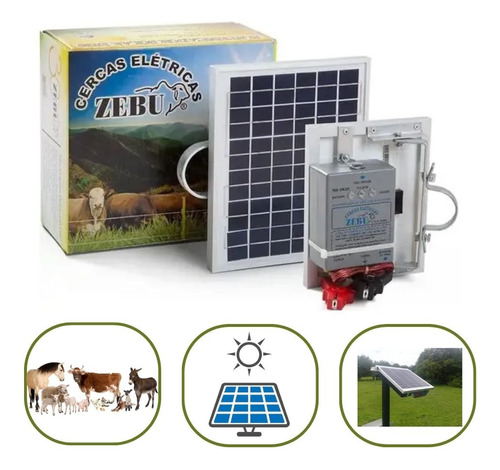 Kit Cerca Eletrica Solar Eletrificador + Placa 35km Zebu