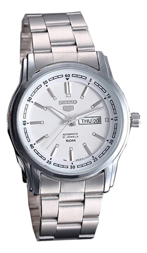 Reloj Seiko 5 Blanco Elegante Hombre Cuarzo Acero Inoxidable