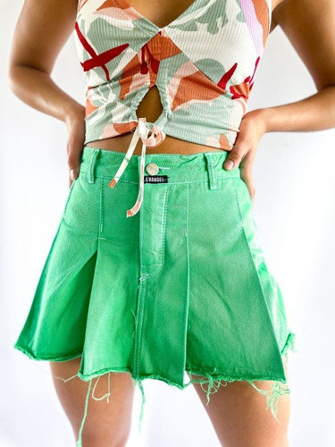 Short Pollera Tableado Verde