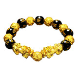 Feng Shui - Pulsera Pi Xiu Doble Con Piedra De Obsidiana Neg