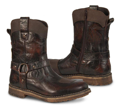 Bota Hombre Biker Motociclista Vaquera Choper Wkl 89740 Café