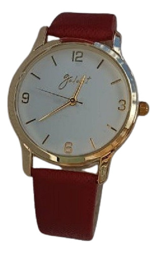 Reloj De Pulso Mujer Galant Rojo Con Manecillas Doradas