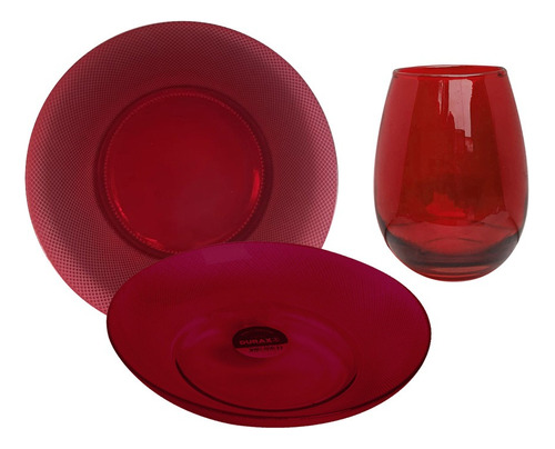 Platos Gema 6 Playos 6 Hondos Y 6 Vasos Gourmet Color Traslu