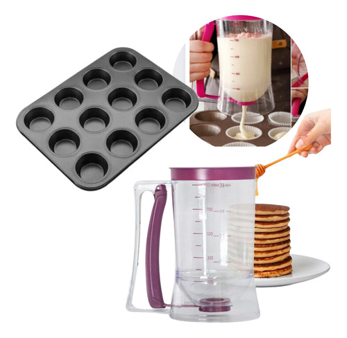 Kit Dispenser Dosador Massas + Forma Cupcake 12 Cavidades