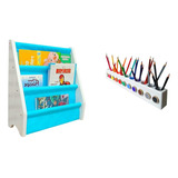 Rack Para Livros Infantil + Porta Lápis De Colorir Kit Kids
