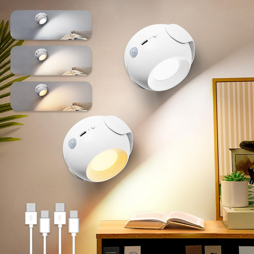 Set 2 Luces Pared Led Recargables 40h, 3200mah Dormitorio