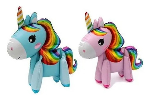 2 Globos Pony Unicornios Caballos  Rosa Y Azul 4d 65cm 