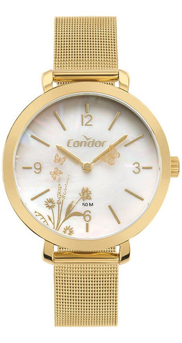 Relógio Feminino Condor Dourado Borboleta Original Novo Nf