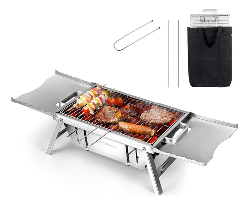 Parrilla Asador De Carbon Mini Plegable Acero Inox Portátil