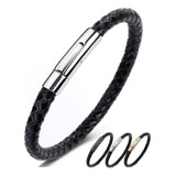 Pulseira Lisa Top Social Couro Trançado Fecho Imã Magnetico Comprimento 21 Cm Cor Prateado Diâmetro 0 Cm