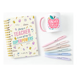 Kit Para Maestras, Taza, Set De Plumas, Hojas Rayas Y Puntos