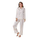 Striped Silk Satin Long Sleeves Women's Pajamas Set