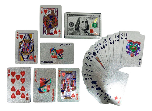  Cartas Casino Poker Profesionales Plateado Juego Mesa Dolar