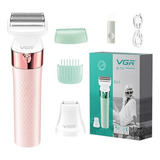 Afeitadora Electrica + Trimmer Mujer Recargable Vgr V-729 Color Rosa