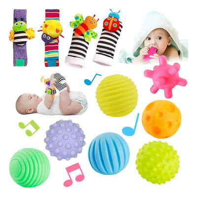 Lujito® Juguetes Pelotas Estimulacion Sensoriale Didáctica Para Bebé 7 Baby Caricias Touch Ball +2 Campanas De Muñeca Y Un Par De Calcetines De Campana | MercadoLibre
