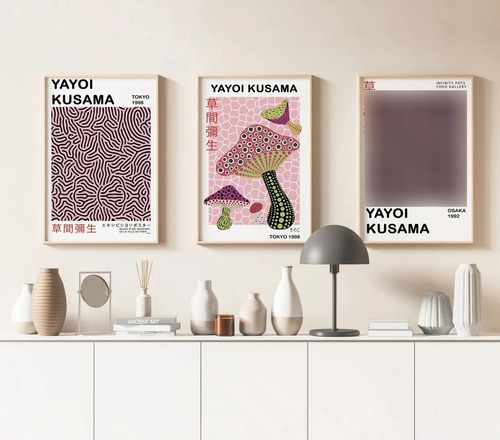 Set De 3 Cuadros Con Vidrio Abstractos Obras Yayoi Kusama 
