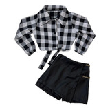 Conjunto Country Infantil Roupa Xadrez Camisa E Short Saia