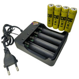 Carregador + 4 Bateria 18650 C/ Chip 4.2v 15800 Mah Jws