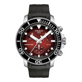 Reloj Hombre Tissot Seastar 1000 Chrono Cauch Fondo Rojo Color De La Correa Negro