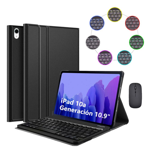 Funda +teclado Iluminado+mouse Para iPad 10.ª Gen 10.9 Negro