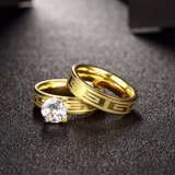 Duo Anillos #8 P/comp/boda Acero C/ Titanio Chapa Oro Y Zirc