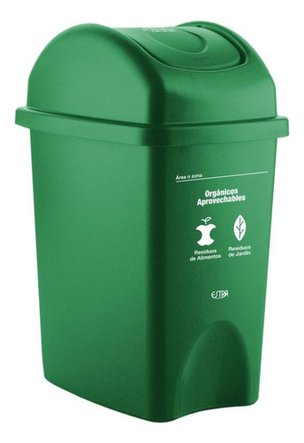 Caneca Plástica 10l Verde Para Organico Con Tapa Vaiven