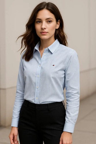 Camisa De Mujer Tommy Hilfiger Azul - Blanco Mod. 76j4827-43 | Meses sin interés