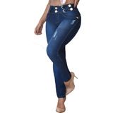 Calça Jeans Feminina Detalhes Ilhós Empina Bumbum Laycra