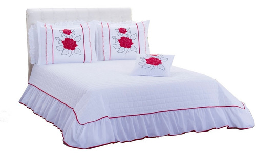 Cobreleito Edredom Colcha Cama Casal Branco Queen 4 Pç 26049