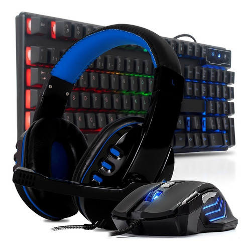 Kit Gamer Teclado Semi Mecanico Headset E Mouse 7 Botões 