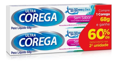 Corega Ultra Creme Sem Sabor - 2x68g